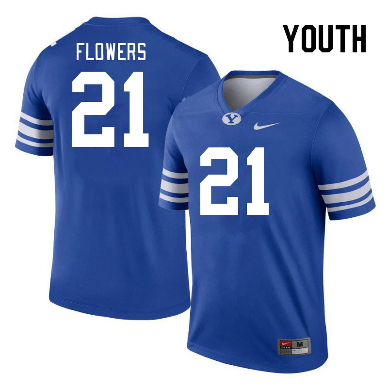 Youth #21 Dylan Flowers BYU Cougars College Football Jerseys Stitched Sale-Royal